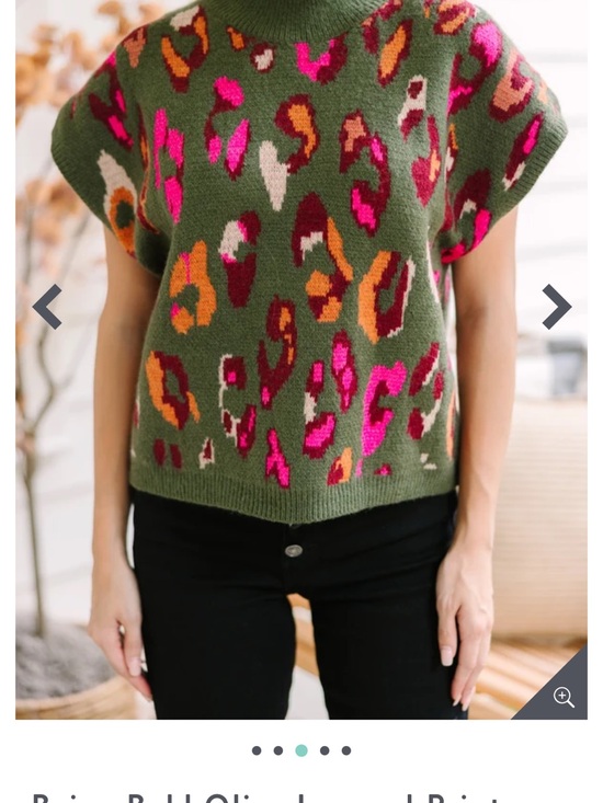 entro Sweaters - entro Olive Green Leopard Print Short Sleeve Turtleneck Sweater